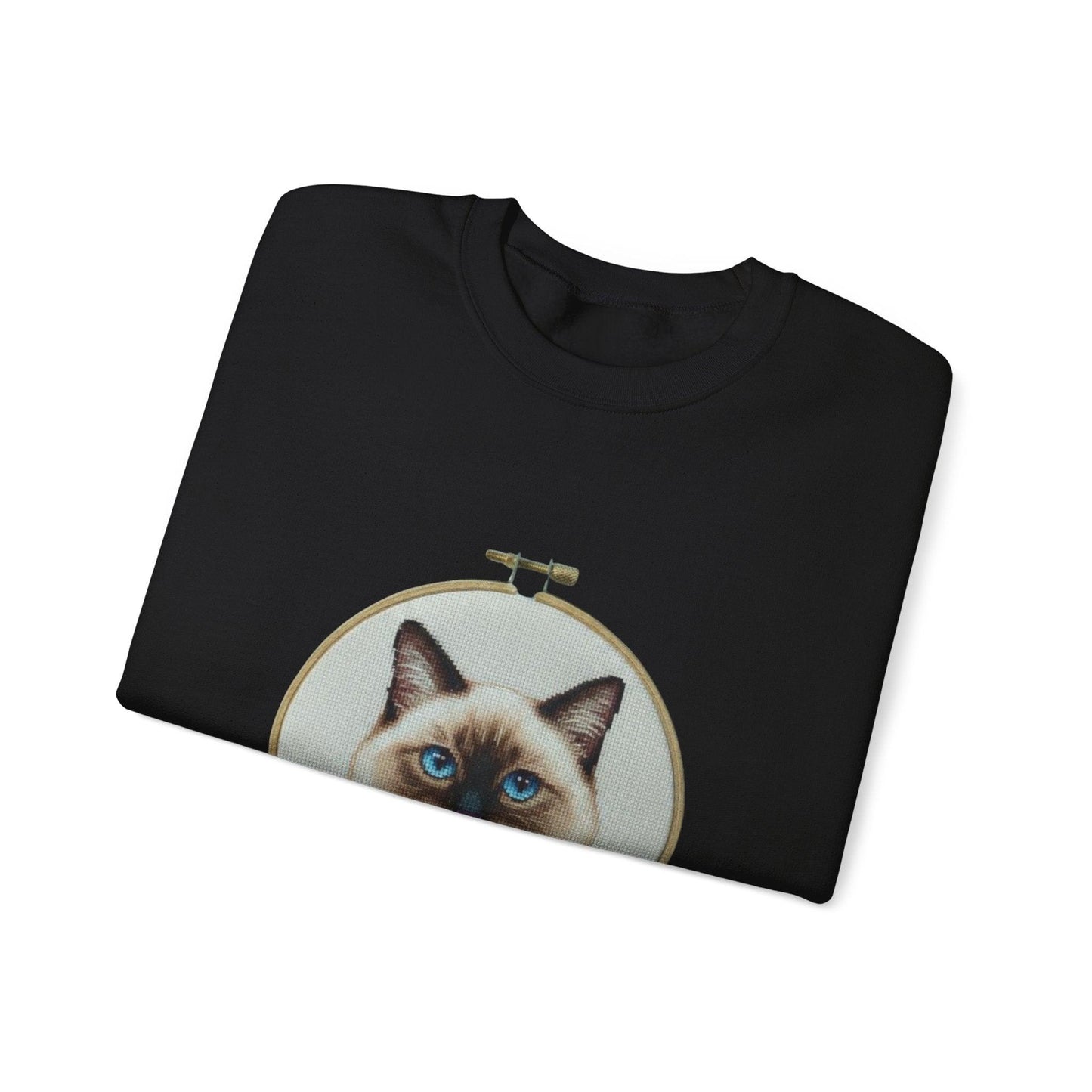 Siamese Cat Portrait Sweatshirt | Embroidery Hoop Floral Frame