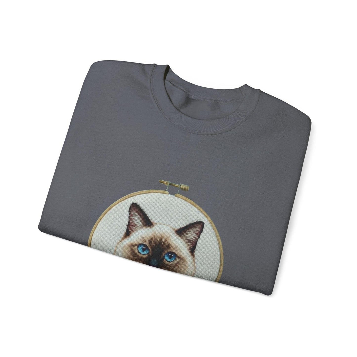 Siamese Cat Portrait Sweatshirt | Embroidery Hoop Floral Frame