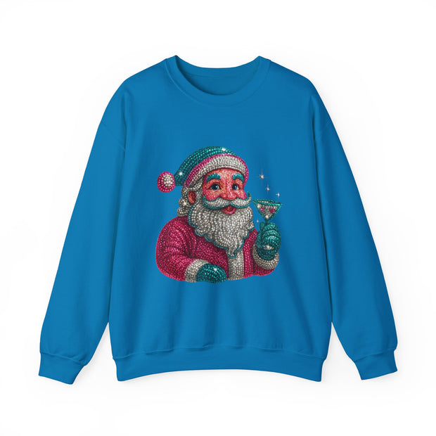 Retro Santa Holding Martini Sweatshirt | Vintage Christmas Crewneck