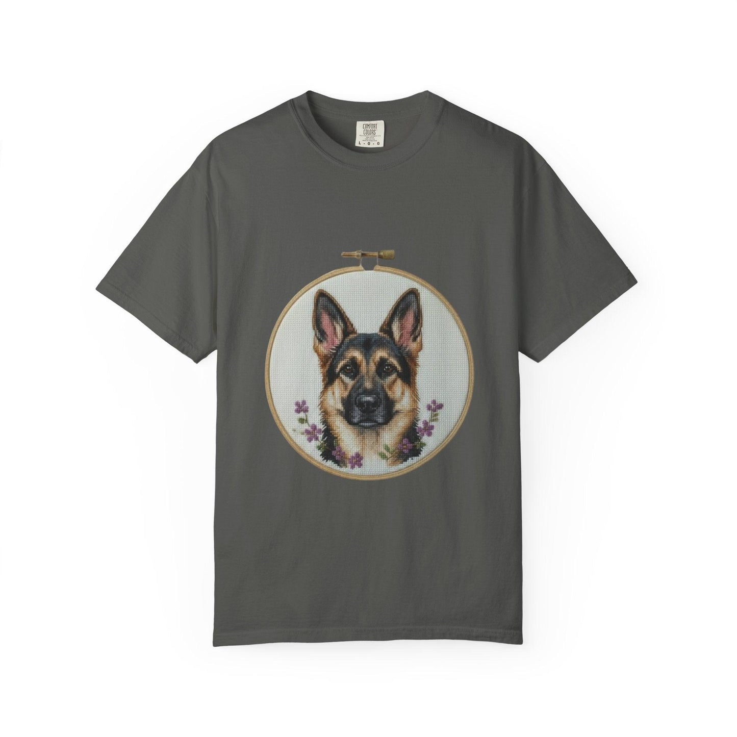 German Shepherd Portrait T-Shirt | Embroidery Hoop Dog Illustration