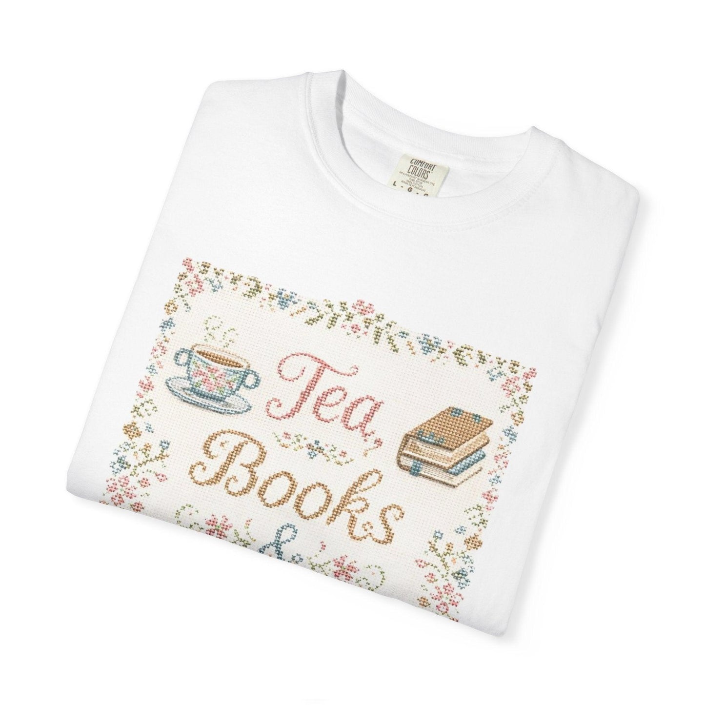 Tea Books & Stitching T-shirt | Reading, Sewing, Cozy Hobby Design