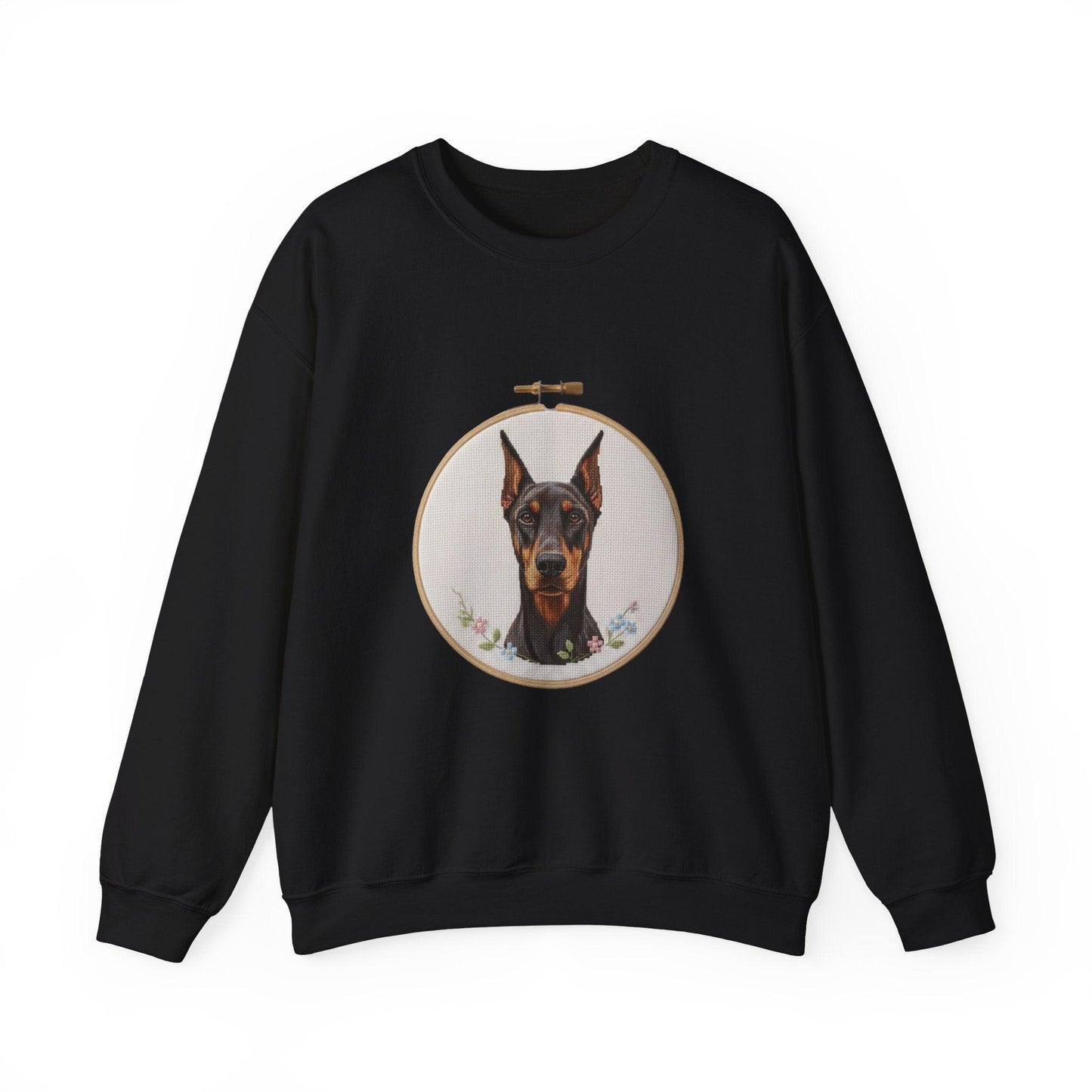 Doberman Portrait Embroidery Hoop Sweatshirt | Dog Face Crewneck