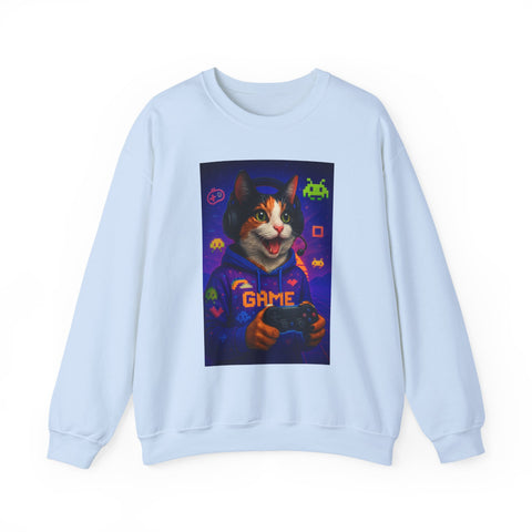 Gamer Cat Crewneck Sweatshirt, Cozy Gamer Apparel, Perfect Gift for Cat Lovers, Funny Sweatshirt for Birthdays, Gaming Merchandise