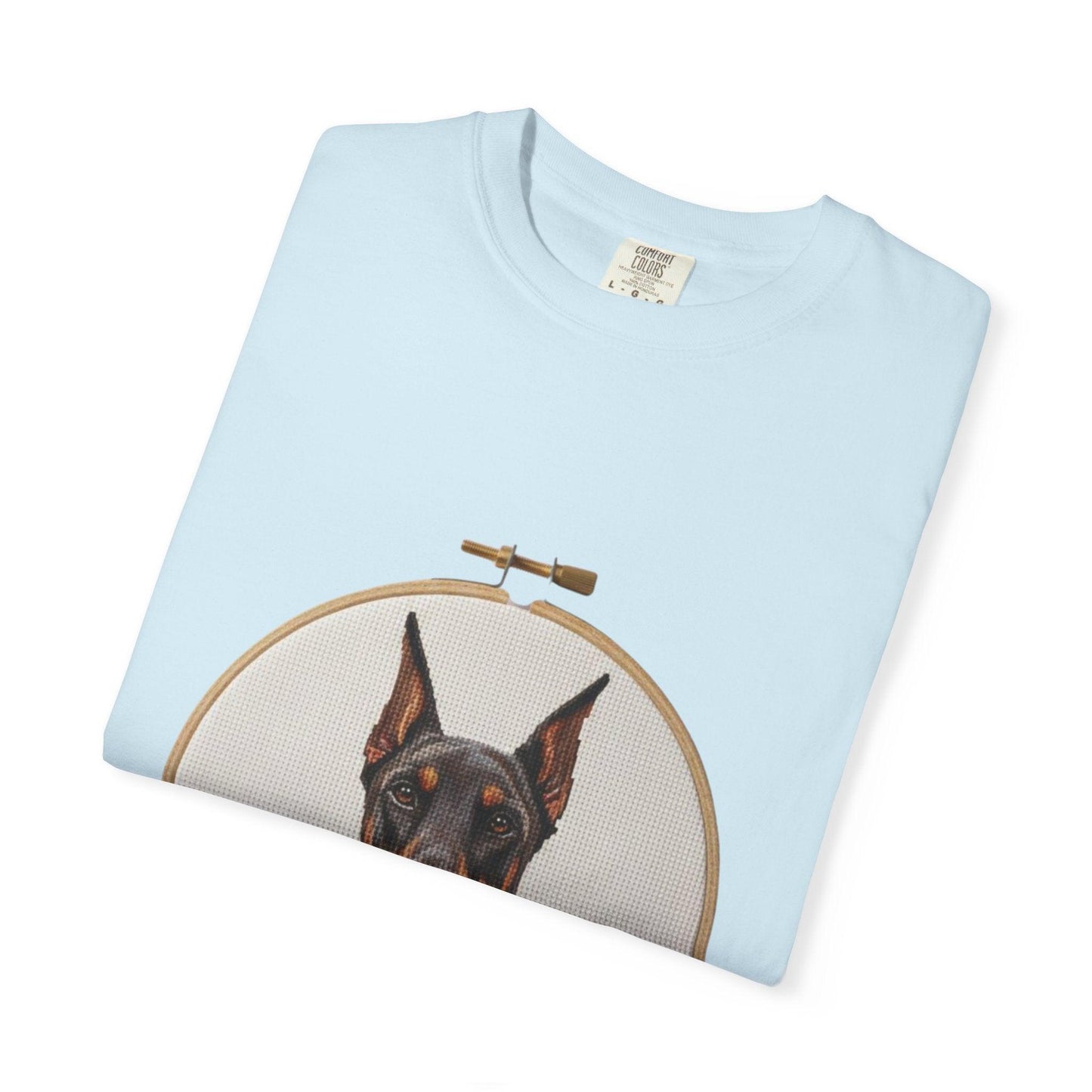Doberman Portrait T-shirt | Embroidery Hoop Dog Illustration