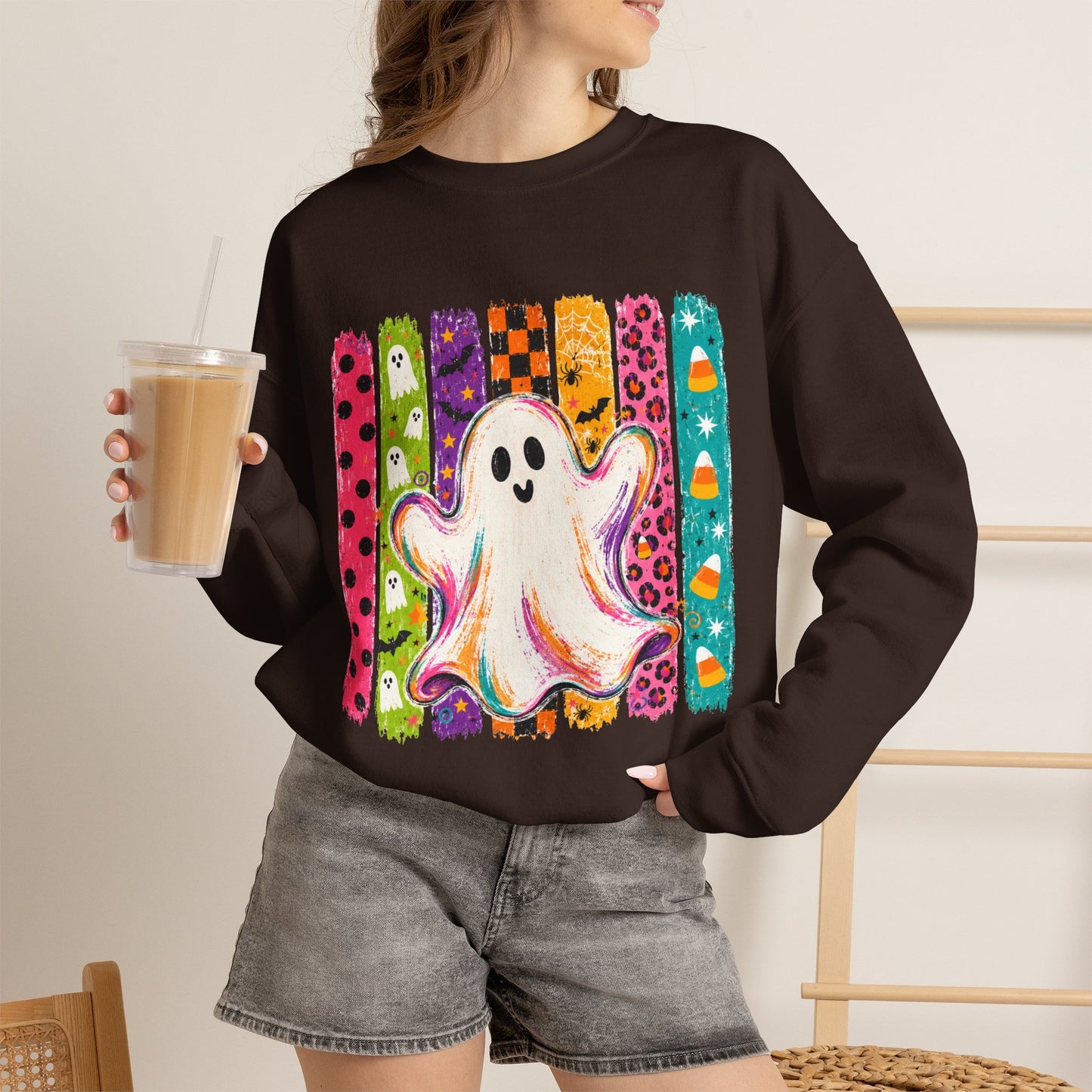 Rainbow Ghost Halloween Sweatshirt | Cute Ghost Graphic Crewneck