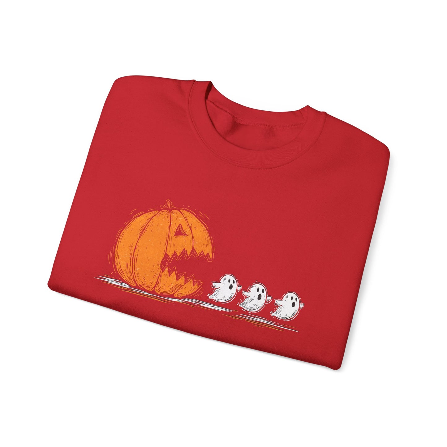 Pumpkin and Ghosts Crewneck Sweatshirt | Halloween Pumpkin Ghost Illustration