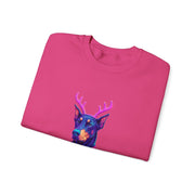 Vibrant Doberman Antlers Sweatshirt, Quirky Animal Crewneck, Cozy Holiday Gift, Fun Winter Apparel, Casual Style Top
