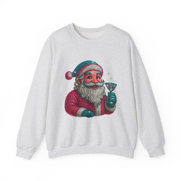 Retro Santa Holding Martini Sweatshirt | Vintage Christmas Crewneck