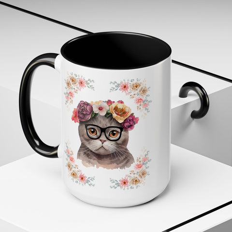 Geeky Goddess Dark Gray Cat Accent Coffee Mug