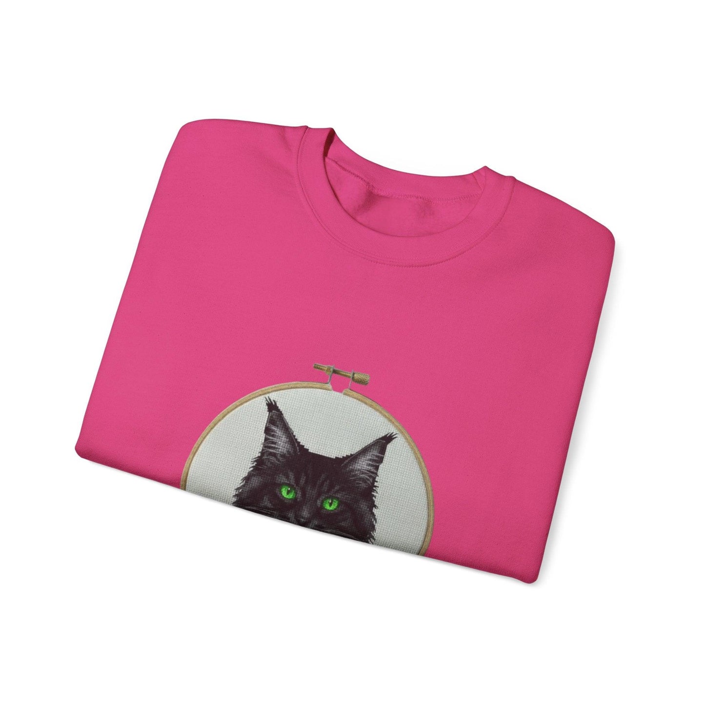 Black Cat Portrait Sweatshirt | Embroidery Hoop Floral Crewneck