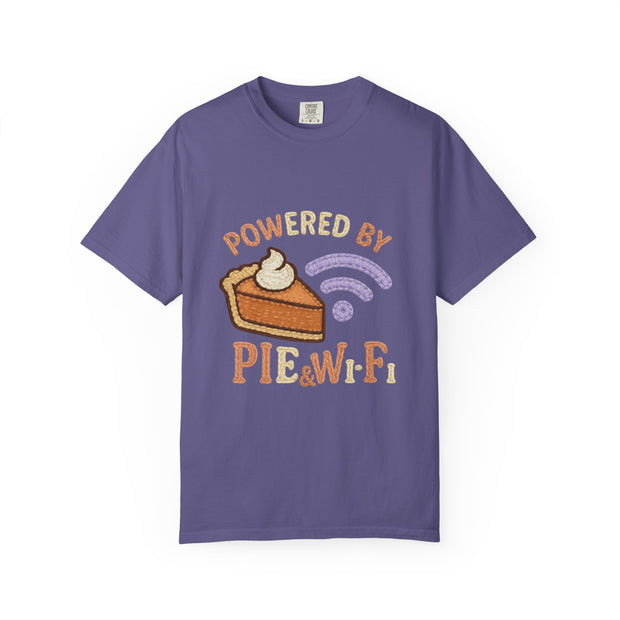 Powered by Pie and Wi-Fi T-Shirt, Funny Unisex Tee, Gift for Pie Lovers, Tech Enthusiasts, Perfect for Holidays and Parties