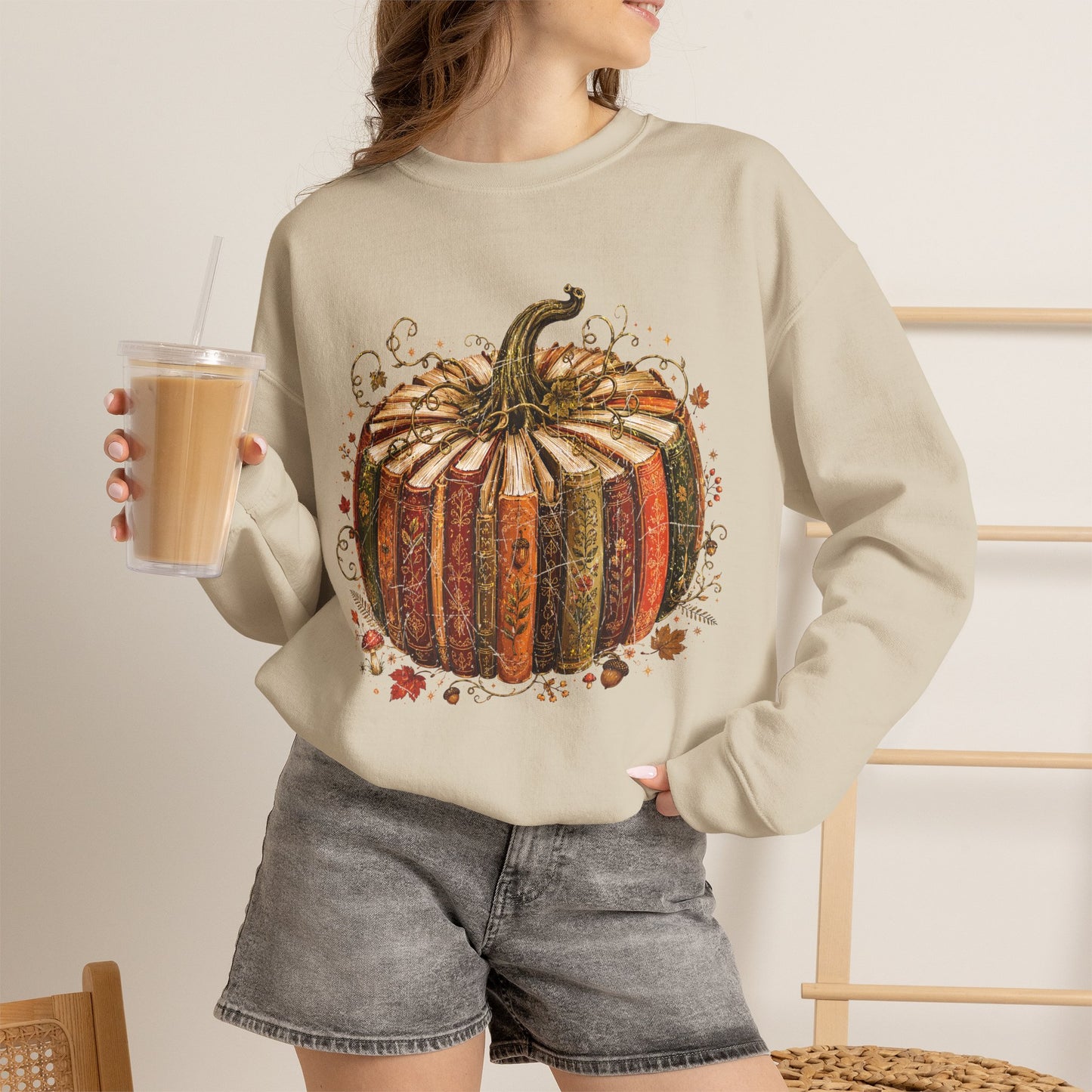Autumn Patchwork Pumpkin crewneck sweatshirt | Fall Pumpkin Illustration