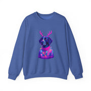 German Shorthaired Pointer with Reindeer Antlers Crewneck Sweatshirt | Neon Holiday Sweater Illustration