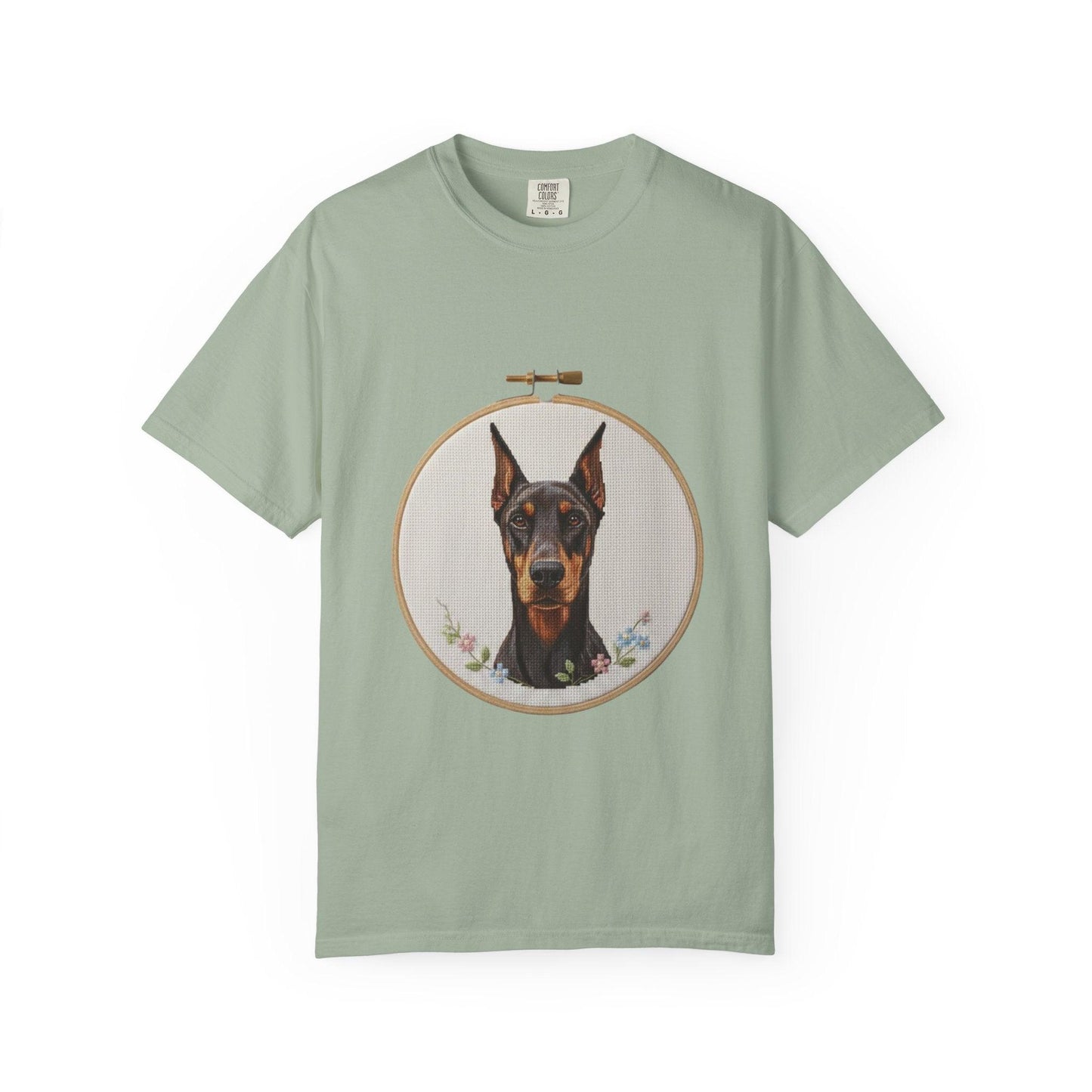 Doberman Portrait T-shirt | Embroidery Hoop Dog Illustration