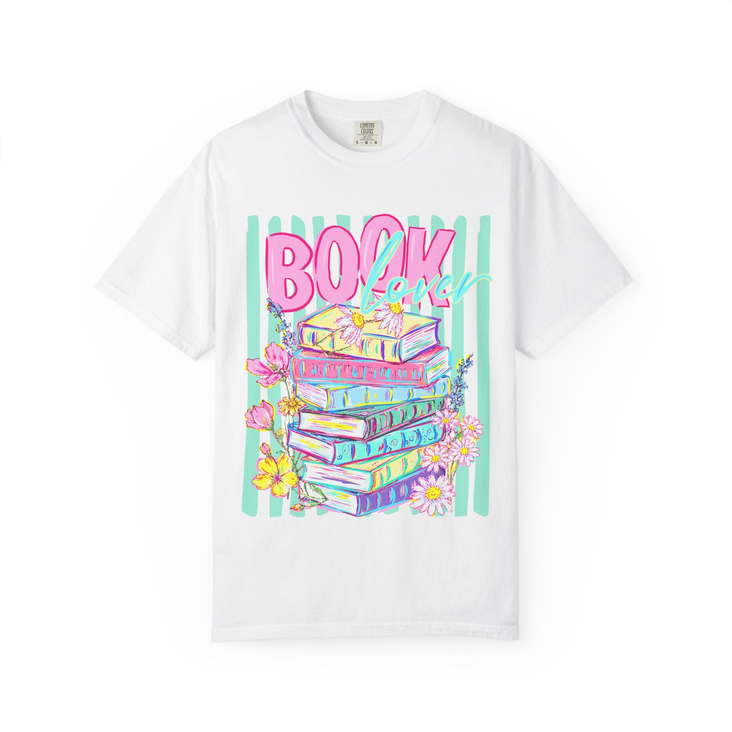 Book Lover Stack T-Shirt, Pastel Book Stack Floral Tee, Cozy Reader Shirt, Booktok Graphic T-Shirt, Cute Bookish Gift for Women