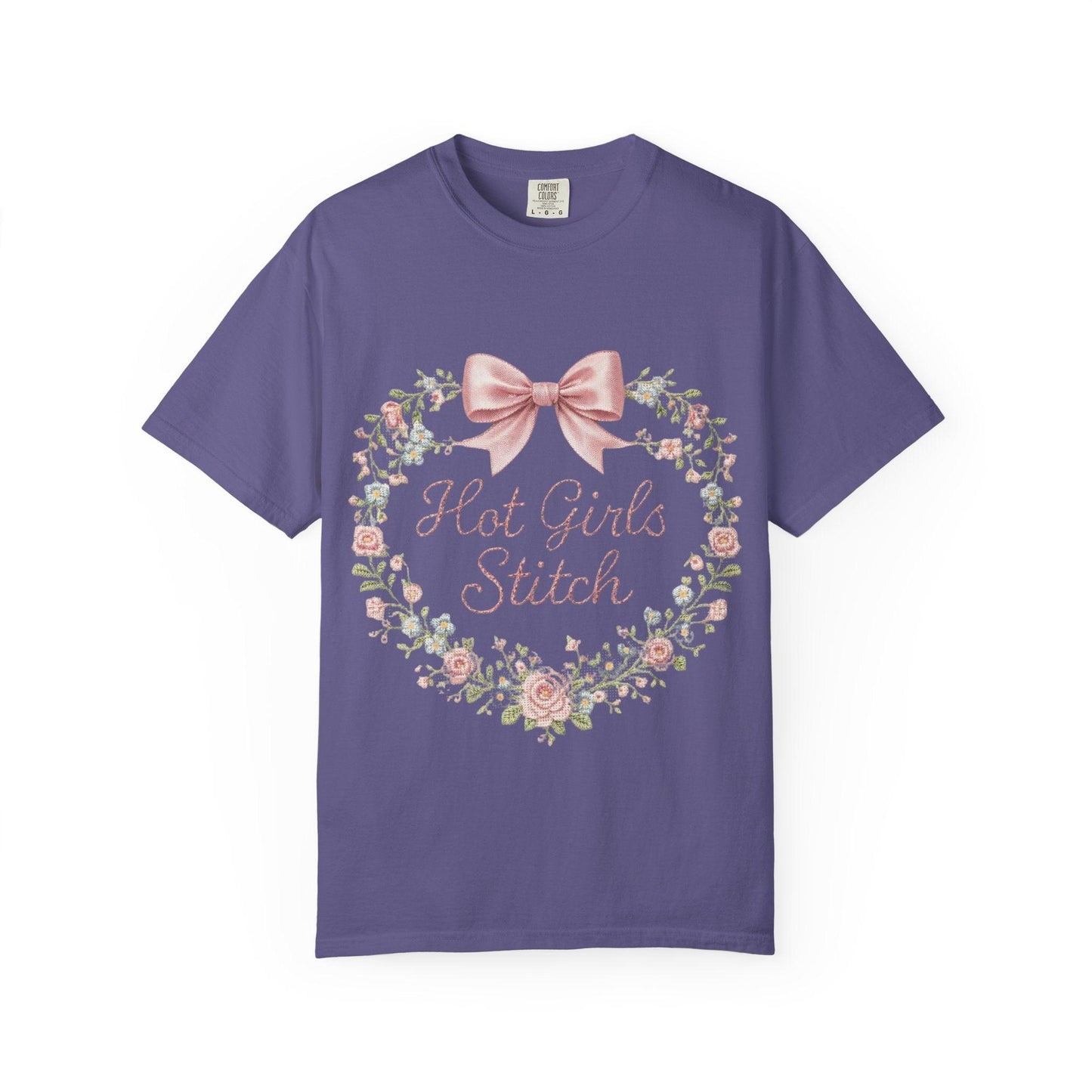 Floral Heart Wreath with Bow T-Shirt | Hot Girls Stitch