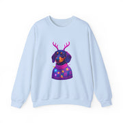 Dachshund Reindeer Sweater Crewneck Sweatshirt | Neon Holiday Dog Art