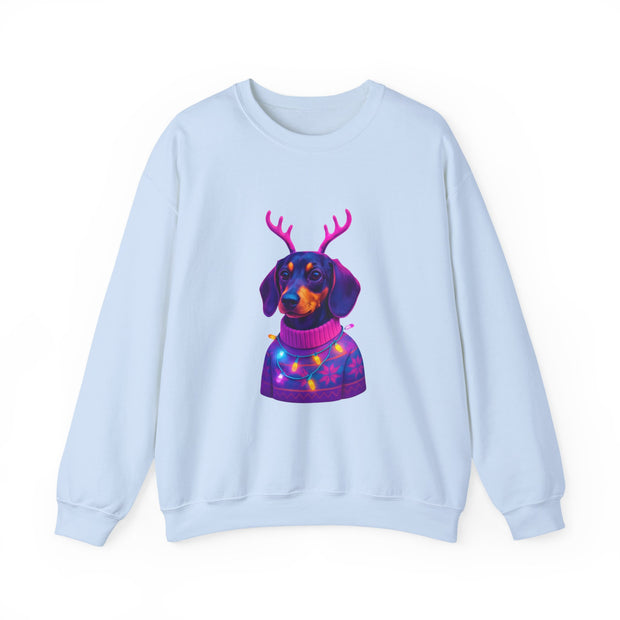 Dachshund Reindeer Sweater Crewneck Sweatshirt | Neon Holiday Dog Art