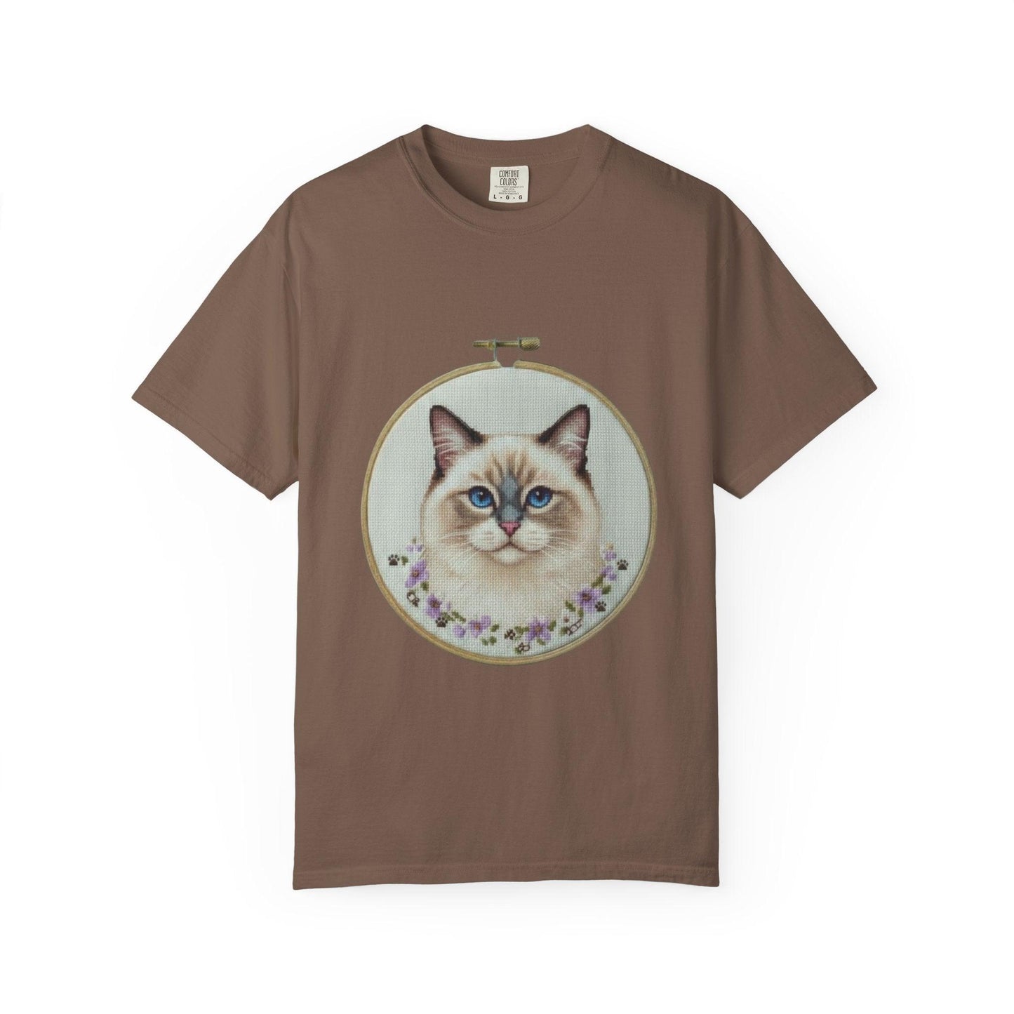 Ragdoll Cat Shirt, Blue Eyed Cat Mom Gift, Cross Stitch Cat Portrait, Embroidered Pet Lover Tee