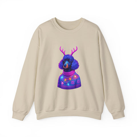Neon Poodle with Antlers Sweatshirt | Colorful Holiday Sweater Illustration