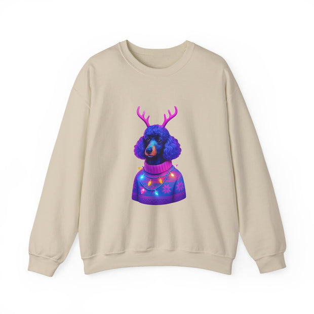 Neon Poodle with Antlers Sweatshirt | Colorful Holiday Sweater Illustration