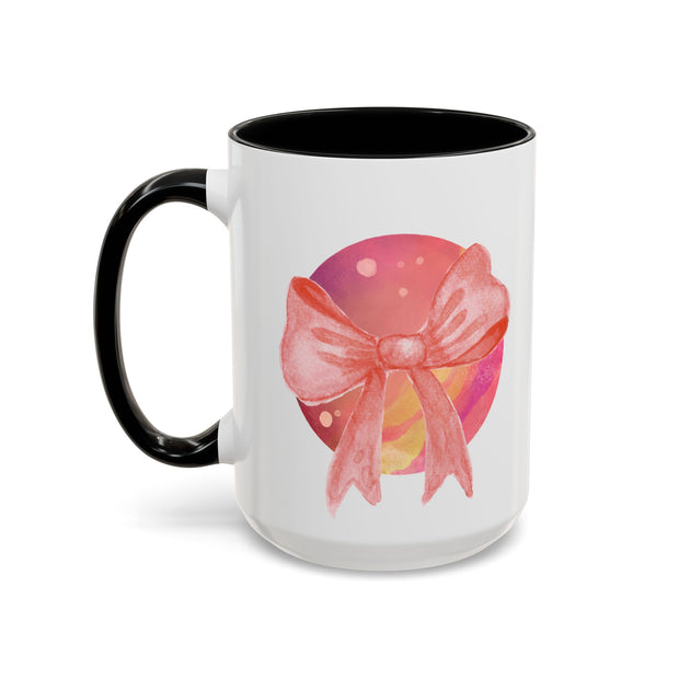 Pink/Yellow Planet Wrapped In A Bow Accent Coffee Mug