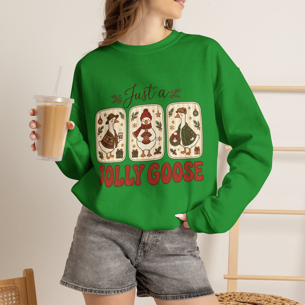 Just a Jolly Goose sweatshirt | Retro folk art goose design
