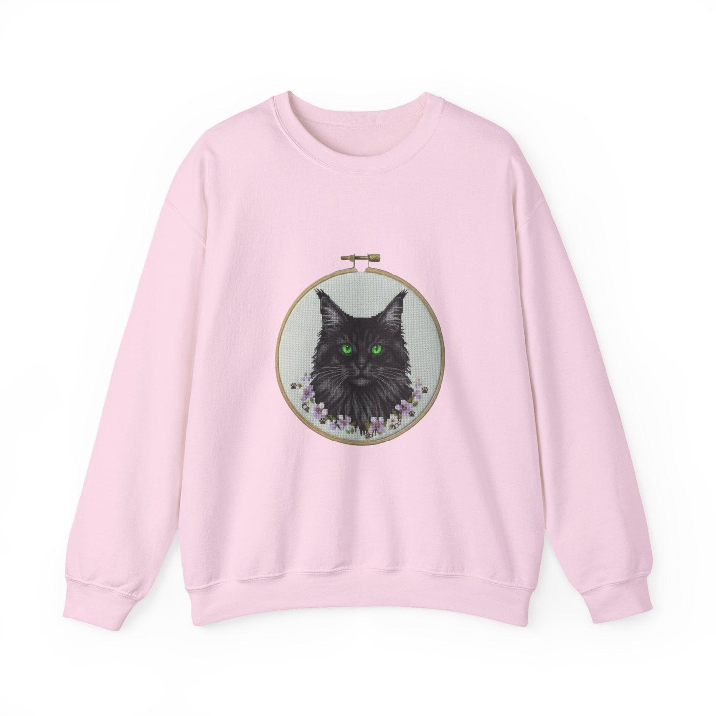 Black Cat Portrait Sweatshirt | Embroidery Hoop Floral Crewneck