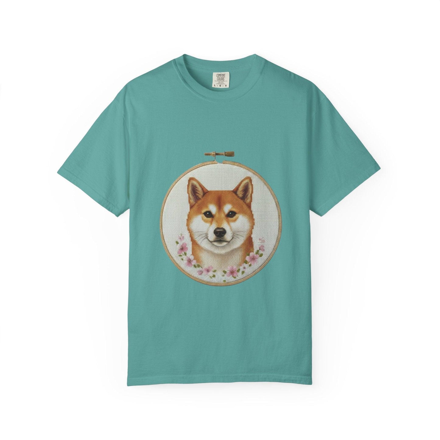 Shiba Inu Sweatshirt, Shiba Mom Gift, Vintage Cross Stitch Dog, Embroidered Floral Crewneck
