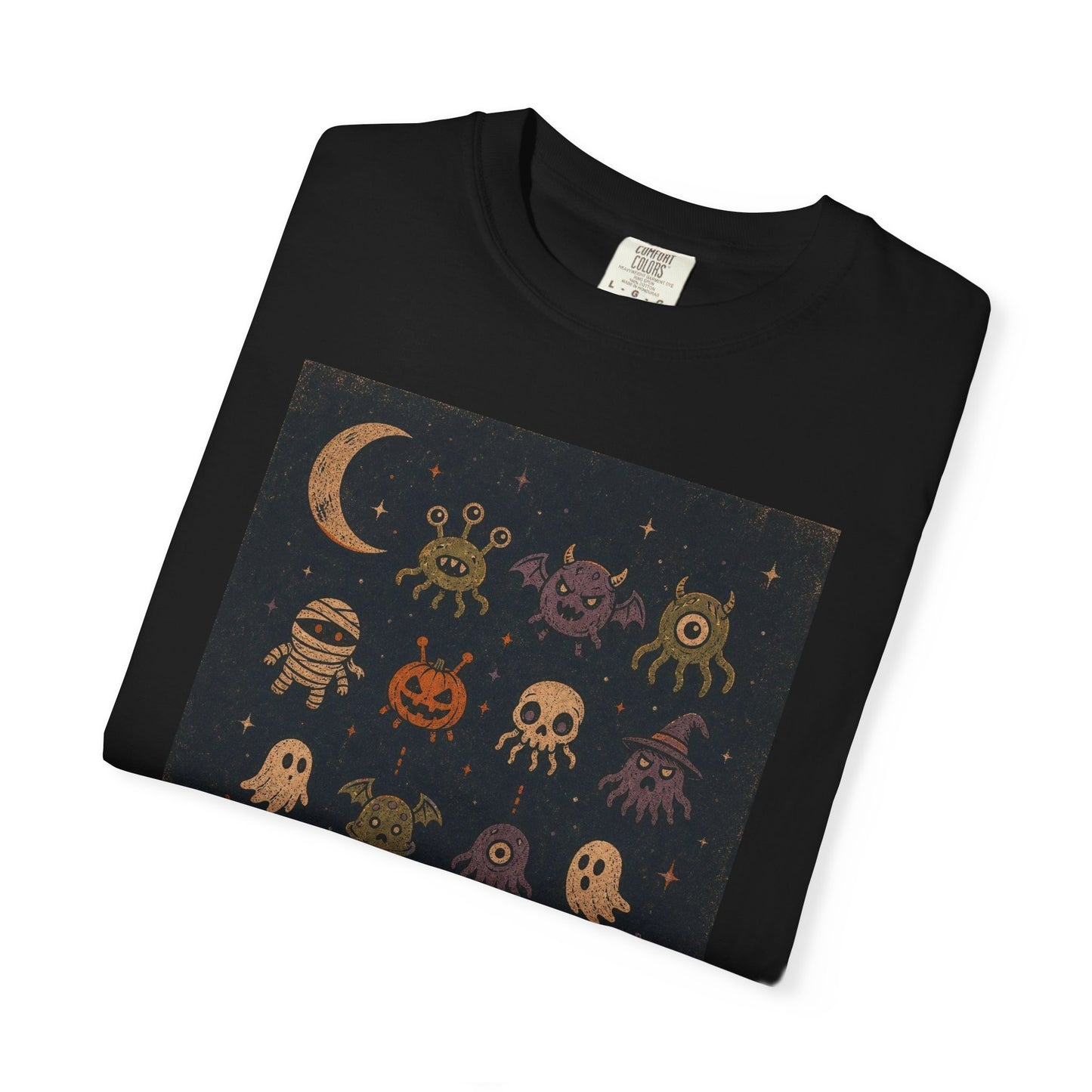 Cute Halloween Witch and Ghosts T-Shirt | Pumpkin Moon Spooky Illustration