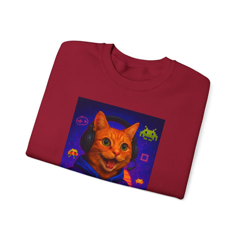 Gaming Cat Crewneck Sweatshirt, Funny Gift for Gamers, Cozy Cat Lover Apparel, Cute Sweatshirt for Gaming Night, Unisex Cat Sweatshirt