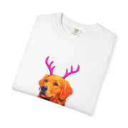 Golden Retriever with Antlers sweater T-Shirt | Neon Holiday Dog Design