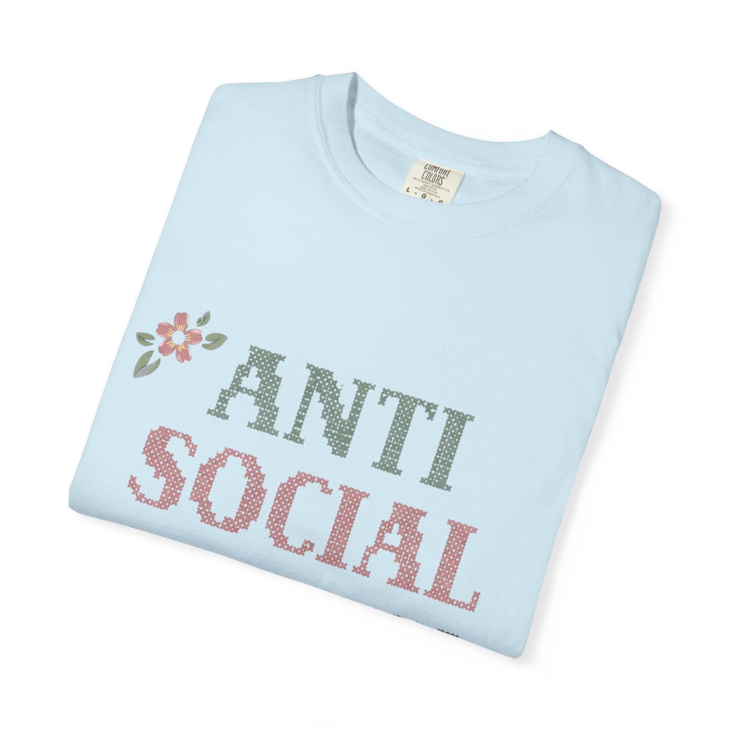 Anti Social Stitch Club T-shirt | Cross Stitch Floral Text Design