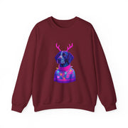 German Shorthaired Pointer with Reindeer Antlers Crewneck Sweatshirt | Neon Holiday Sweater Illustration
