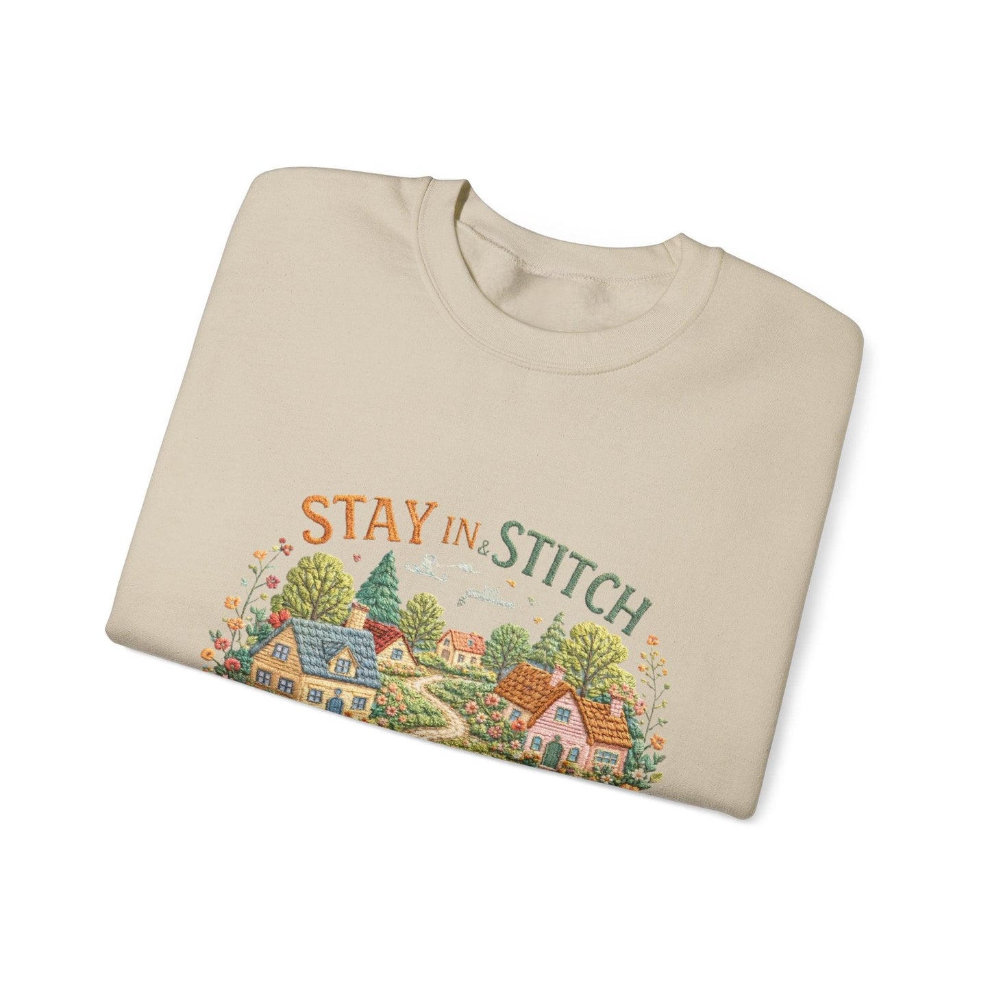 Stay in Stitch cottage garden Sweatshirt | cozy village embroidery design
