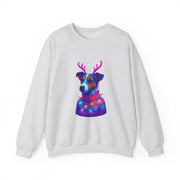Neon Jack Russell in Reindeer Antlers Sweatshirt | Holiday Pet Portrait