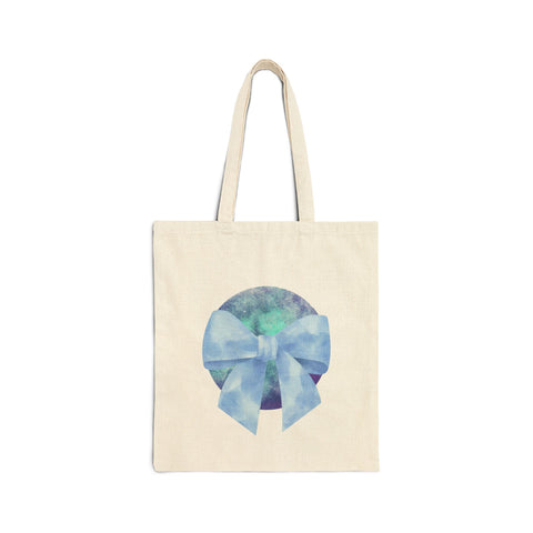 Blue/Green Planet Wrapped In A Bow Cotton Canvas Tote Bag
