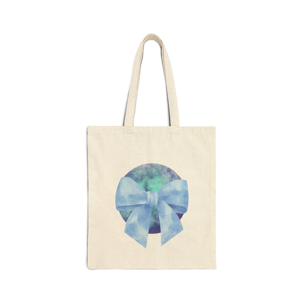 Blue/Green Planet Wrapped In A Bow Cotton Canvas Tote Bag