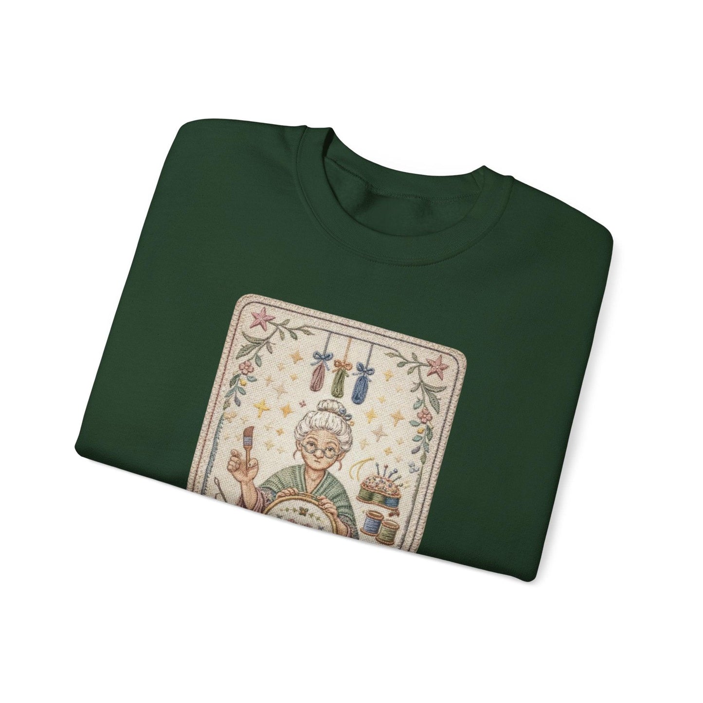 The Crafter illustration Crewneck Sweatshirt | Vintage craft tools, floral frame
