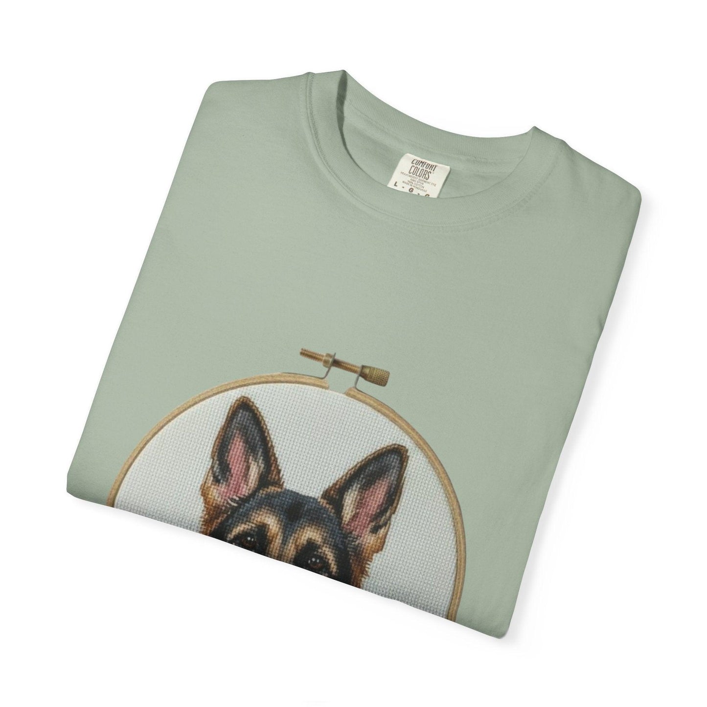 German Shepherd Portrait T-Shirt | Embroidery Hoop Dog Illustration