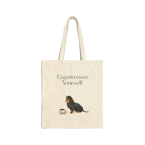 'Espawresso Yourself' Dachshund Cotton Canvas Tote Bag