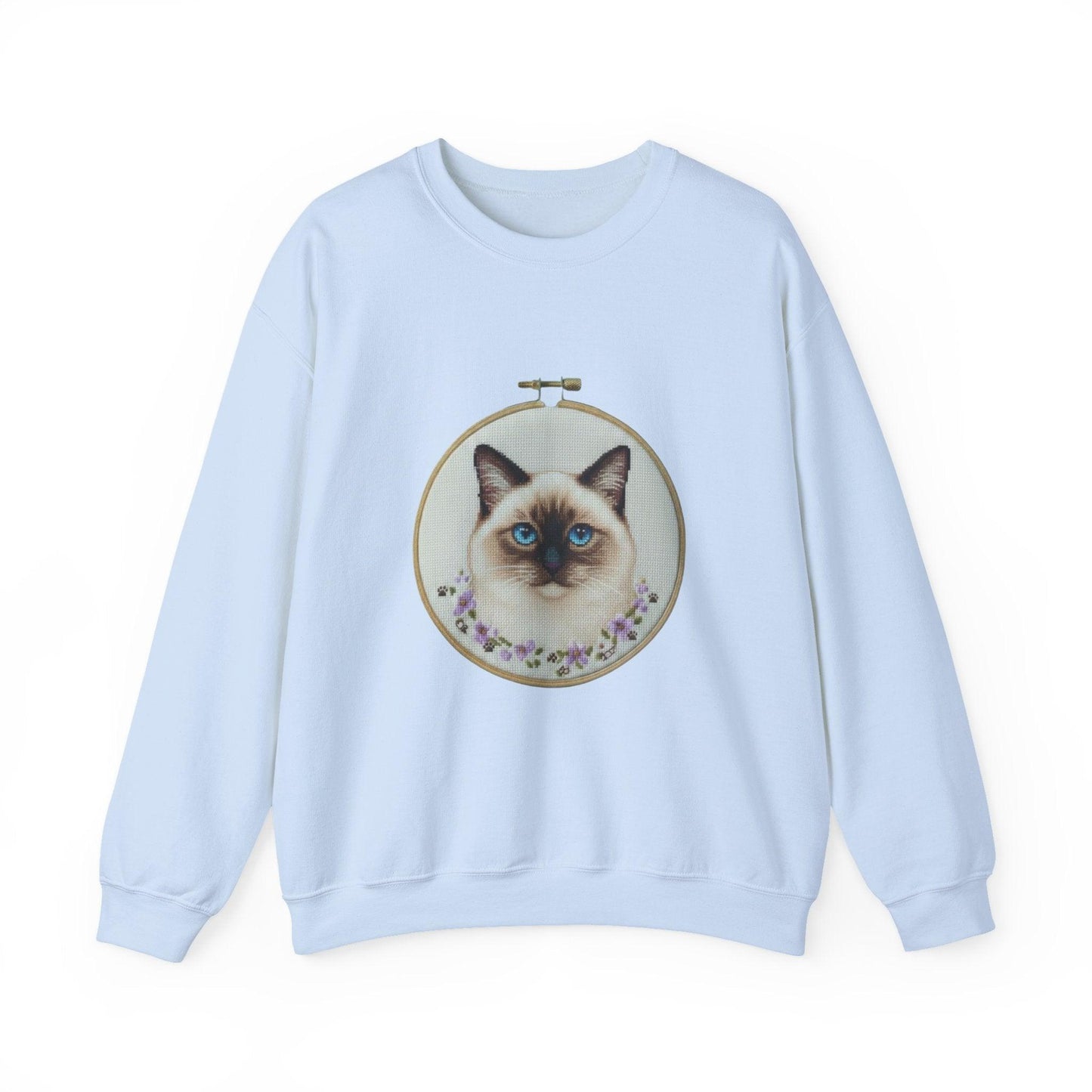 Siamese Cat Portrait Sweatshirt | Embroidery Hoop Floral Frame
