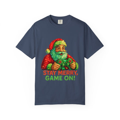 Stay Merry Game On Santa, T-Shirt | Christmas Gamer Holiday Tee