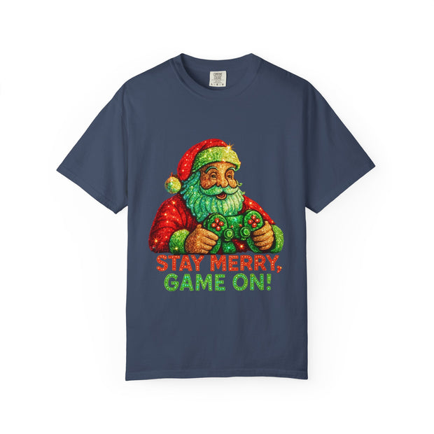 Stay Merry Game On Santa, T-Shirt | Christmas Gamer Holiday Tee