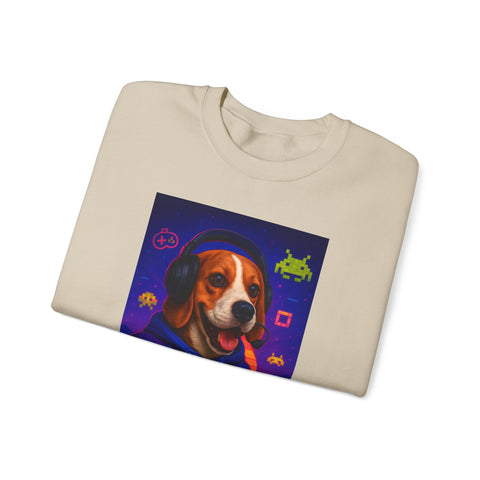 Game On Beagle Sweatshirt, Gamer Gift, Cute Pet Sweatshirt, Video Game Crewneck, Unique Dog Lover Apparel
