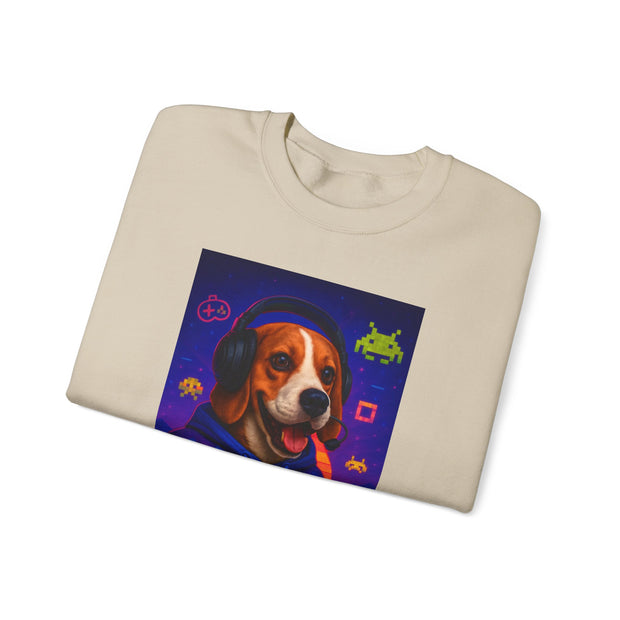 Game On Beagle Sweatshirt, Gamer Gift, Cute Pet Sweatshirt, Video Game Crewneck, Unique Dog Lover Apparel