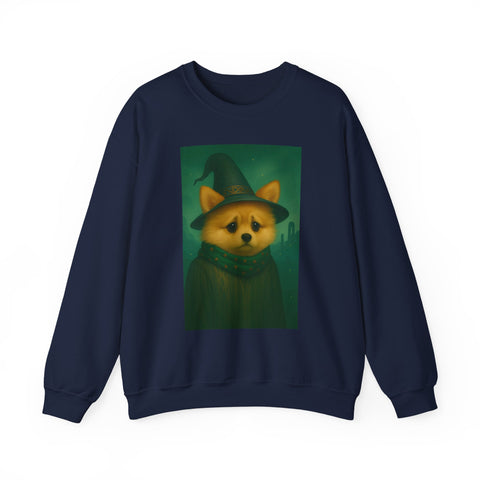 Cozy Witch Pomeranian Dog Sweatshirt, Animal Lover Sweatshirt, Halloween Apparel, Unisex Crewneck, Gift for Dog Mom