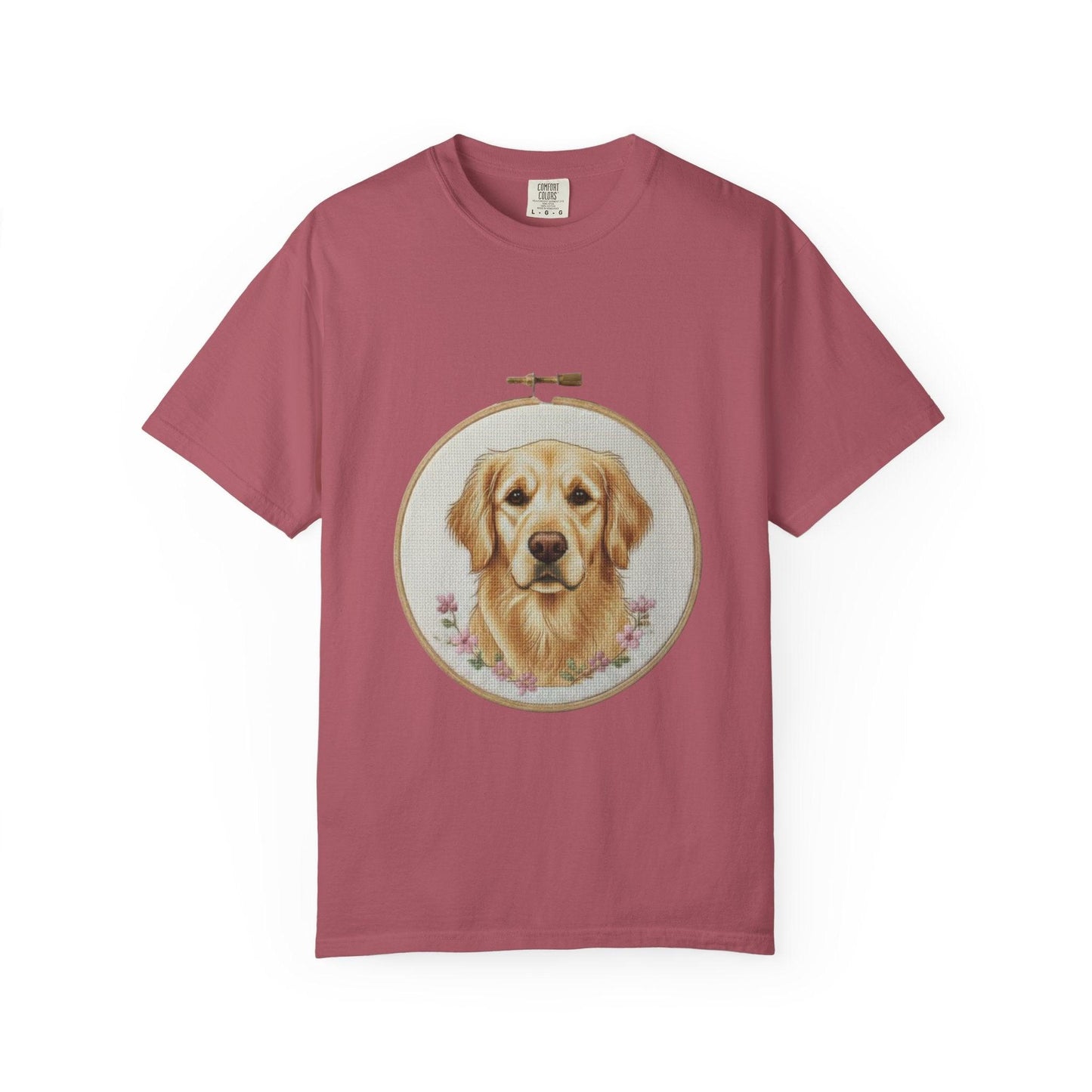 Golden Retriever Portrait T-Shirt | Embroidery Hoop Dog Art