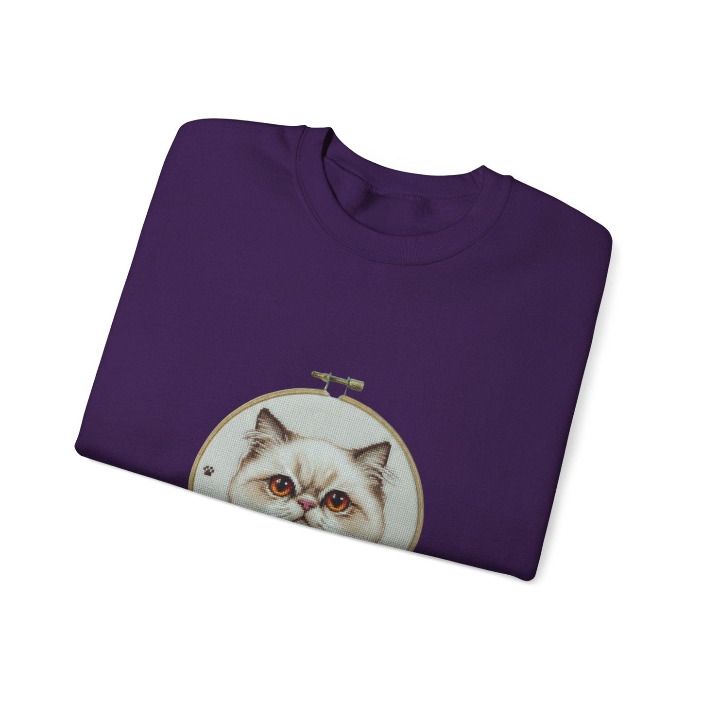 Grumpy Persian Cat Portrait Crewneck sweatshirt | Floral Embroidery Hoop Art