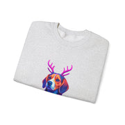 Beagle with Reindeer Antlers Sweatshirt | Colorful Holiday Dog Illustration